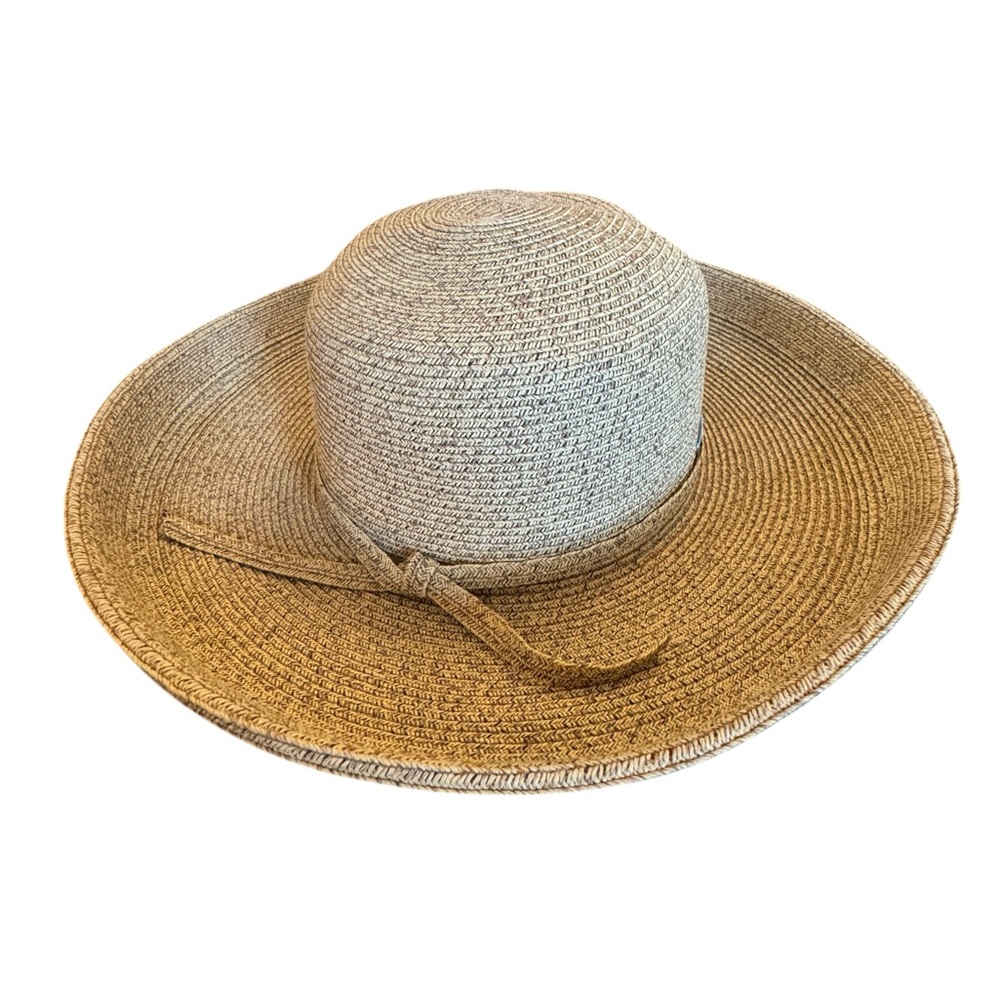 Cream and Tan Wide-Brimmed Sun Hat - Picture 4 of 9